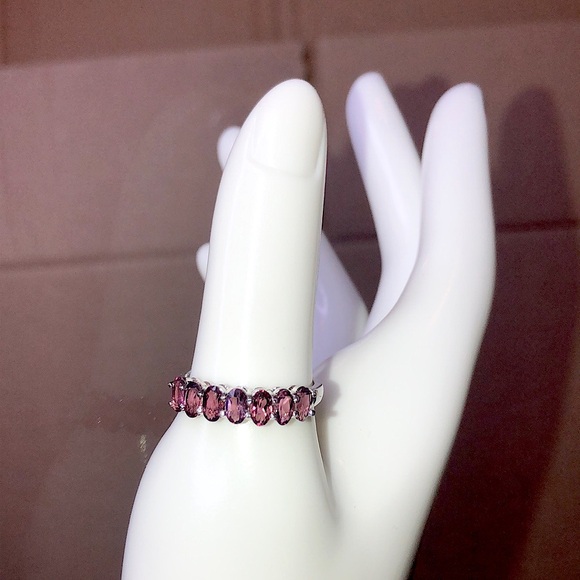 Tourmaline Sterling Silver Single Band Ring w Seven Faceted Oval Gems Sz 8-3/4 - Picture 7 of 17